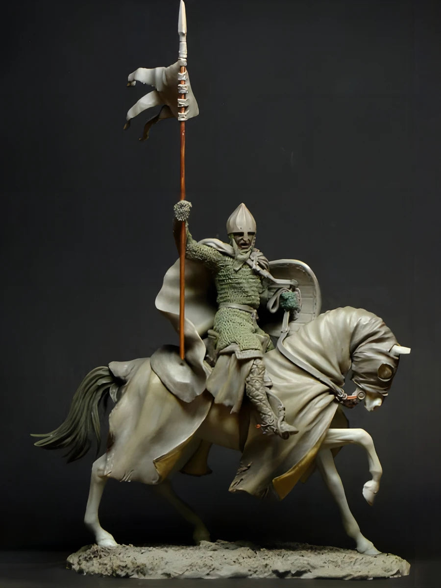 1/32 Medieval Knight Wielding Poleaxe on Horseback, Resin Model Figure Kit, Unassembled and Unpainted