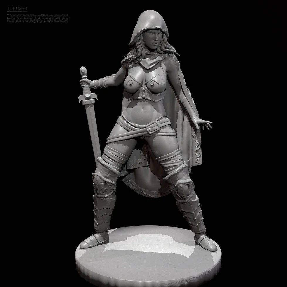 75mm Female Warrior with Sword, Resin Model Figure Kit, Fantasy Theme, Unassembled and Unpainted