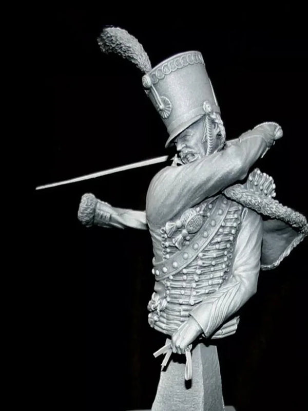 1/10 Napoleonic French Hussar Officer with Raised Sword, Resin Model Bust Kit, Unassembled and Unpainted