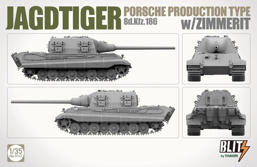 TAKOM 8012 1/35 Jagdtiger Sd.Kfz. 186 Porsche Production Type W/Zimmerit Scale Model Kit