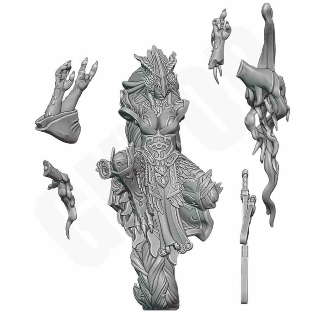 1/24 Shrine Maiden with Dragon Horns, Resin Model Figure Kit, Fantasy Theme, Unassembled and Unpainted