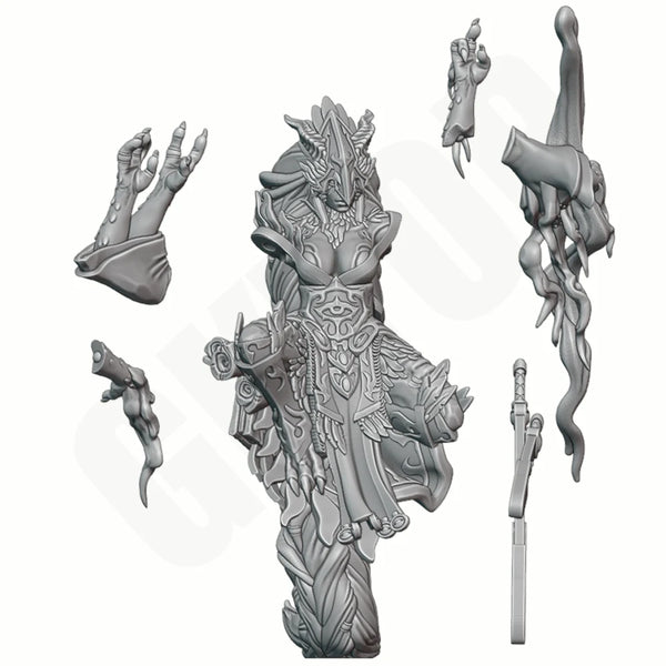 1/24 Shrine Maiden with Dragon Horns, Resin Model Figure Kit, Fantasy Theme, Unassembled and Unpainted