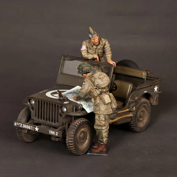 1/35 WWII US Army Soldiers with Willys MB Jeep, 2 Figures, Resin Model Figure Kit, Unassembled and Unpainted