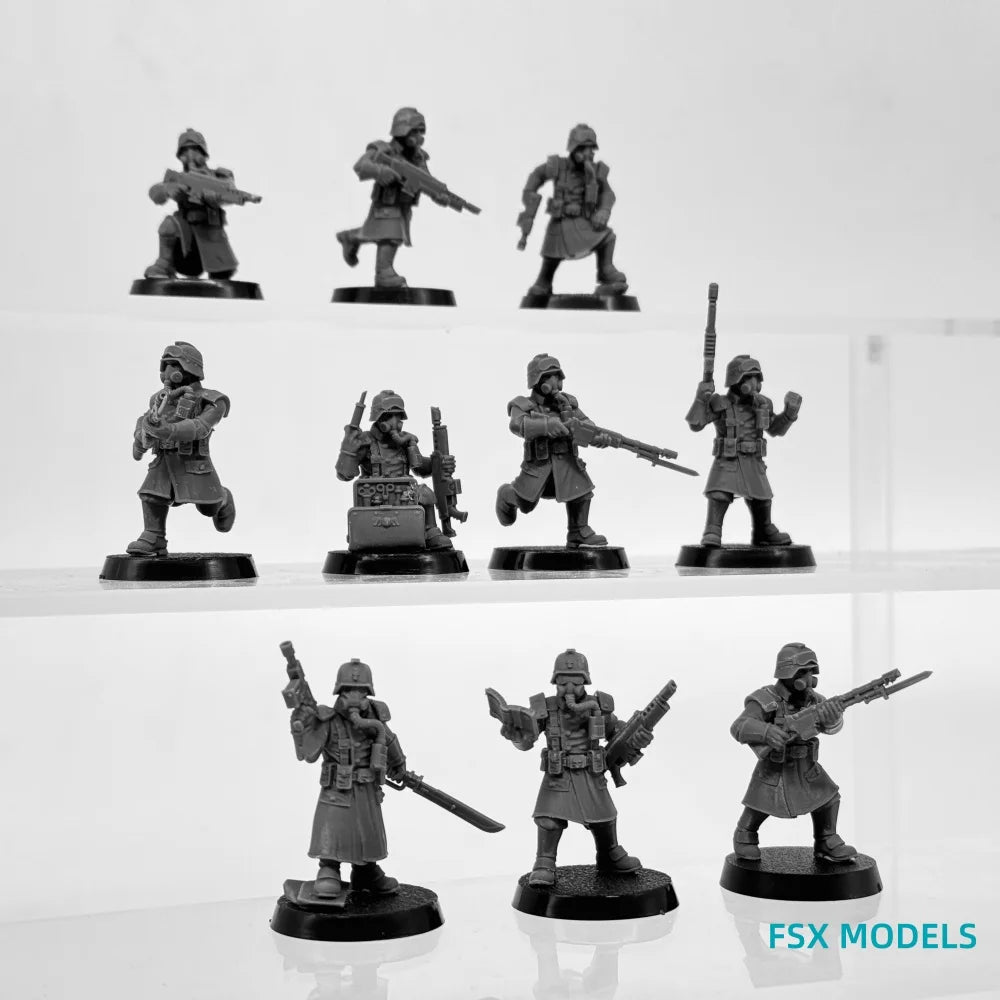 28mm Grim Guard Militants, 10 Figures, Resin Model Figure Kit, Sci-Fi Theme, Unassembled and Unpainted