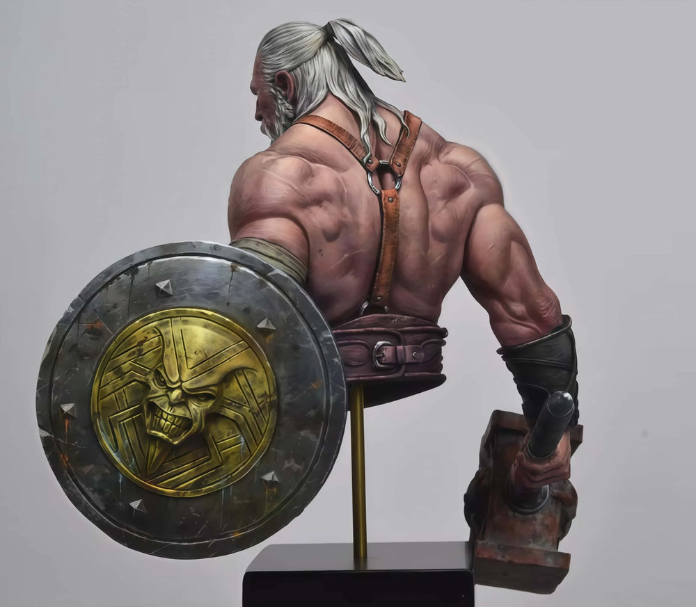 1/10 Medieval Bearded Viking Warrior with Skull-Shield and Axe, Resin Model Bust Kit, Unassembled and Unpainted