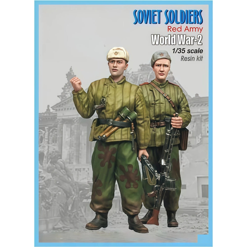 1/35 WWII Soviet Infantrymen Standing Ready, 2 Figures, Resin Model Figure Kit, Unassembled and Unpainted
