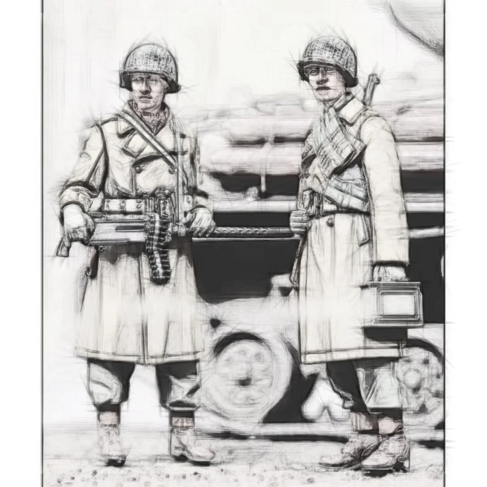 1/35 WWII German Infantry Standing Alert with MP40, 2 Figures, Resin Model Figure Kit, Unassembled and Unpainted