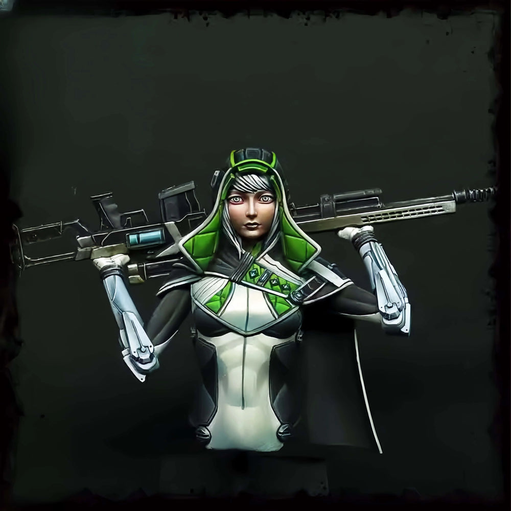 1/10 Mechanical Female Sniper, Resin Model Bust Kit, Sci-Fi Theme, Unassembled and Unpainted