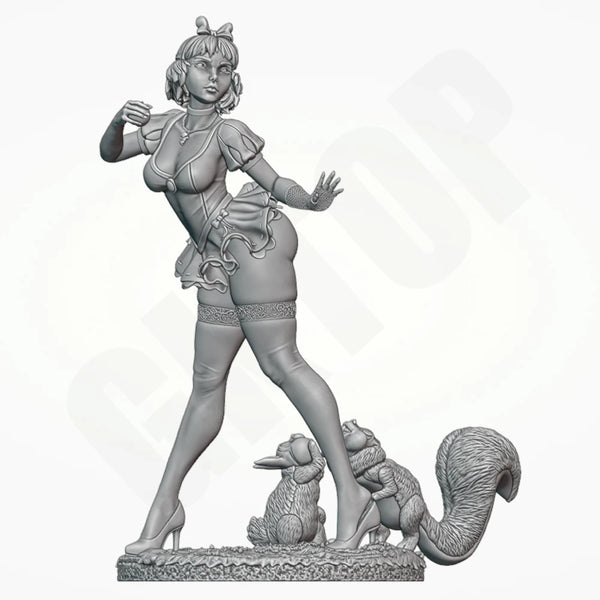 1/24 Enchantress with Squirrel Familiars, Resin Model Figure Kit, Fantasy Theme, Unassembled and Unpainted