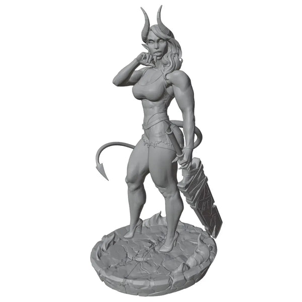 1/24 Female Demon with Spiral Horns and Staff, Resin Model Figure Kit, Anime Theme, Unassembled and Unpainted