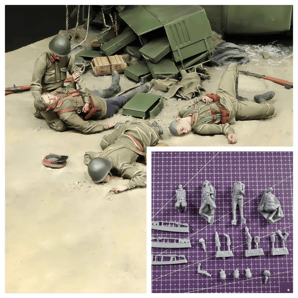 1/35 Modern Infantry Prone with Rifles, 4 Figures, Resin Model Figure Kit, Unassembled and Unpainted