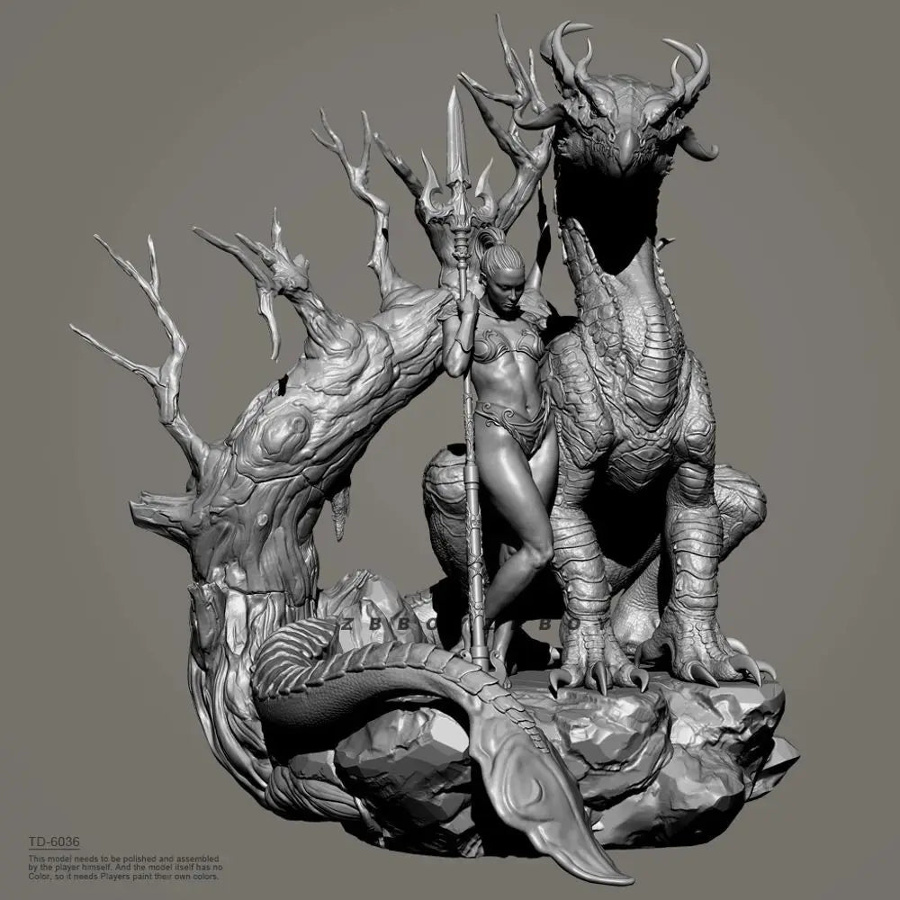 50mm Dragon Princess, 2 Figures, Resin Model Figure Kit, Fantasy Theme, Unassembled and Unpainted