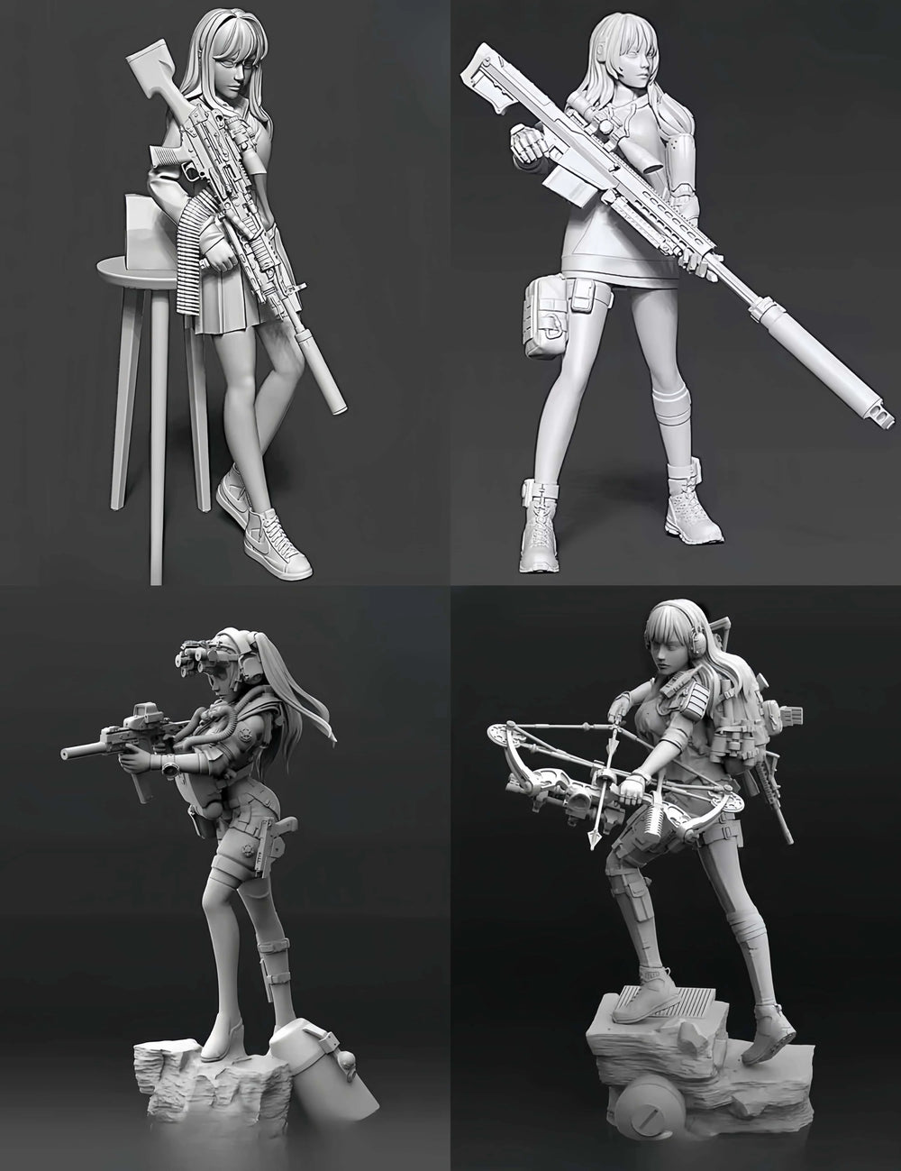 1/35 Modern Anime Female Tactical Squad with Crossbow, 4 Figures, Resin Model Figure Kit, Unassembled and Unpainted