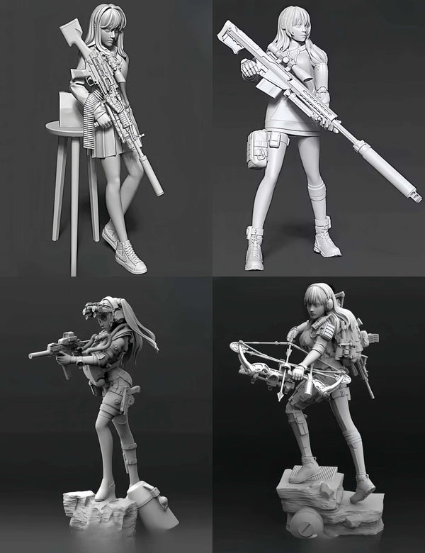 1/35 Modern Anime Female Tactical Squad with Crossbow, 4 Figures, Resin Model Figure Kit, Unassembled and Unpainted