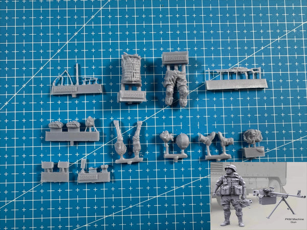 1/35 Modern Soldier with PKM Machine Gun, Resin Model Figure Kit, Unassembled and Unpainted