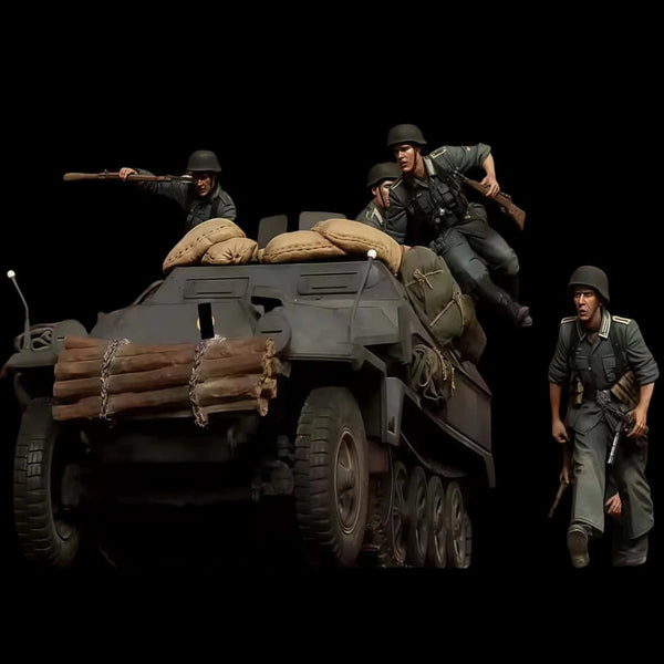 1/35 WWII German Motorized Infantry Squad, 5 Figures, Resin Model Figure Kit, Unassembled and Unpainted
