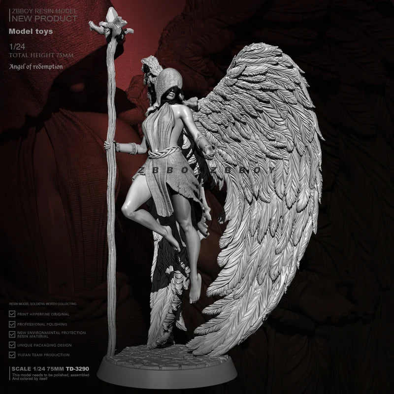 1/24 Angel with Staff, Resin Model Figure Kit, Mythology Theme, Unassembled and Unpainted