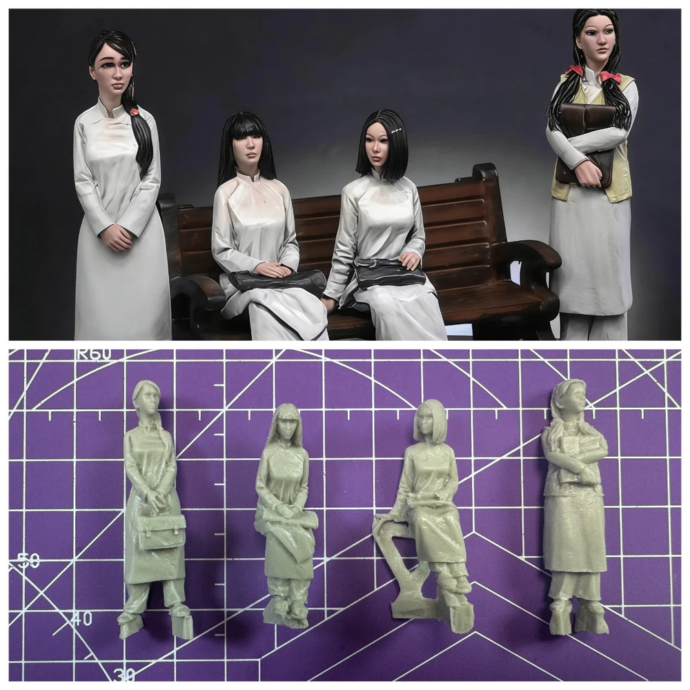 1/35 Modern Contemporary Females, 4 Figures, Resin Model Figure Kit, Unassembled and Unpainted