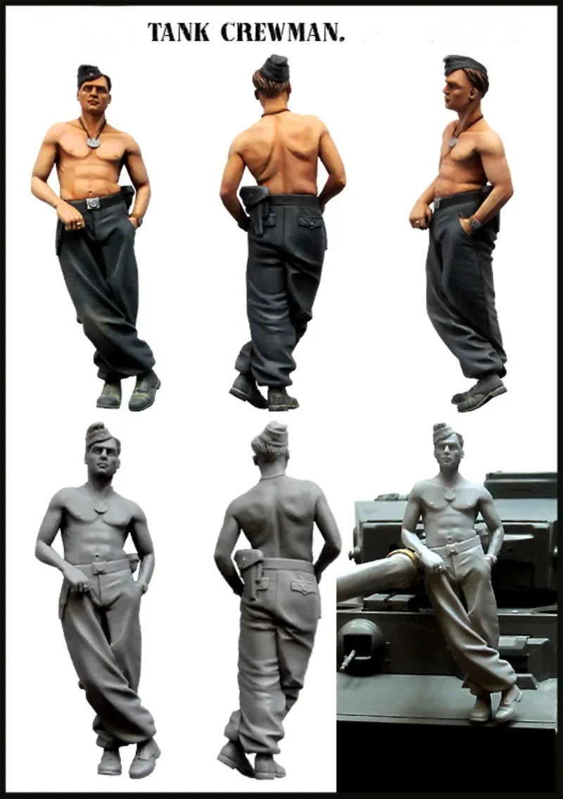 1/35 WWII Shirtless German Panzer Crewman, Resin Model Figure Kit, Unassembled and Unpainted