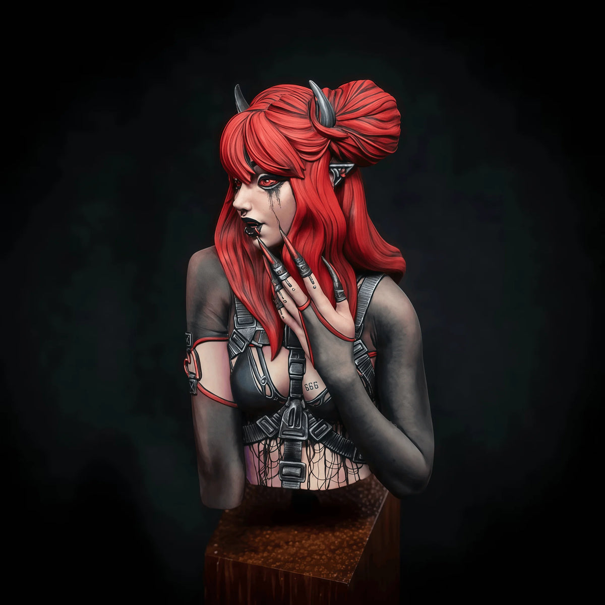 Second painted reference view of the Cyber Succubus resin bust