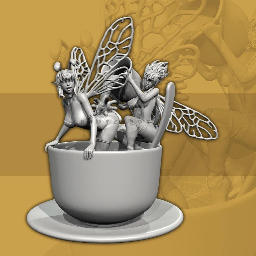 100mm Fairy in Teacup, Resin Model Figure Kit, Fantasy Theme, Unassembled and Unpainted