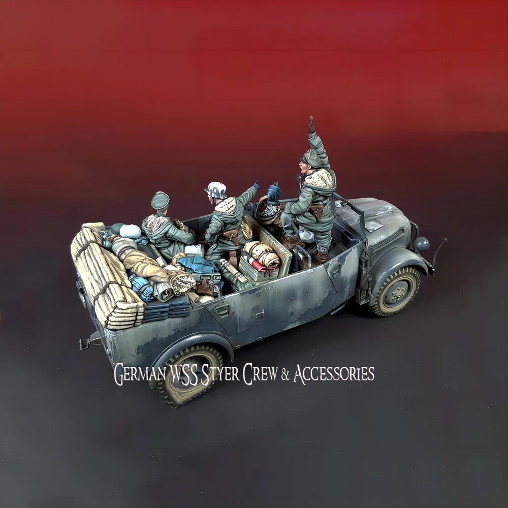 1/35 WWII German Steyr Truck Crew, 4 Figures, Resin Model Figure Kit, Unassembled and Unpainted