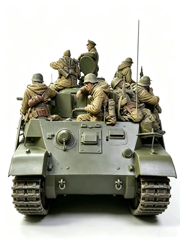 1/35 WWII Soviet T-34 Tank, 6 Figures, Resin Model Diorama Kit, Unassembled and Unpainted