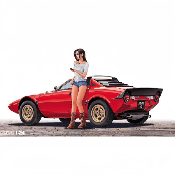 1/24 Modern Racing Girl with Sports Car, Resin Model Figure Kit, Unassembled and Unpainted