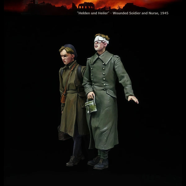 1/35 WWII German Wounded Soldier & Nurse, 2 Figures, Resin Model Figure Kit, Unassembled and Unpainted