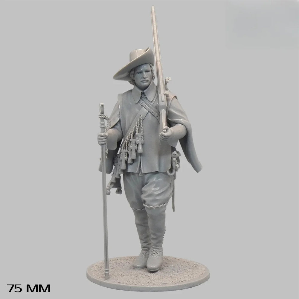 75mm Napoleonic Musketeer in Ready Stance, Resin Model Figure Kit, Unassembled and Unpainted