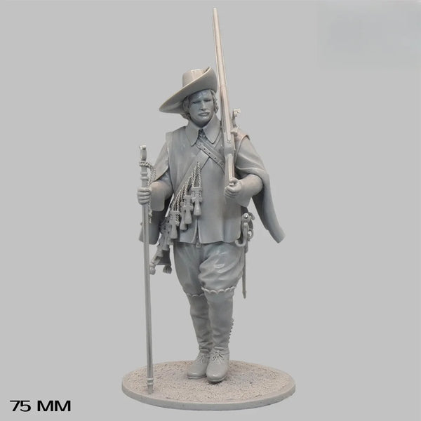 75mm Napoleonic Musketeer in Ready Stance, Resin Model Figure Kit, Unassembled and Unpainted