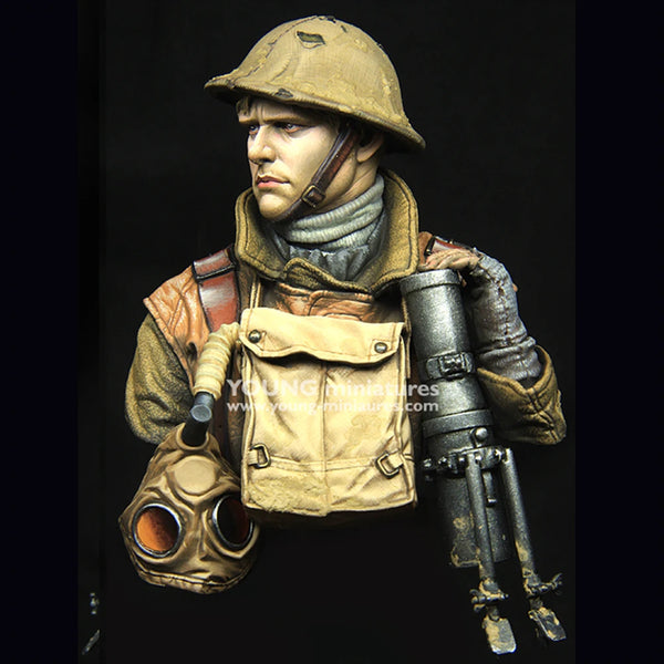 1/10 WWI British Soldier with Lewis Gun, Resin Model Bust Kit, Unassembled and Unpainted