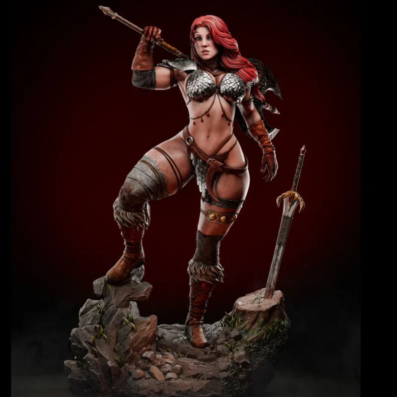 1/24 Red-Haired Barbarian Wielding Dual Axes, Resin Model Figure Kit, Fantasy Theme, Unassembled and Unpainted