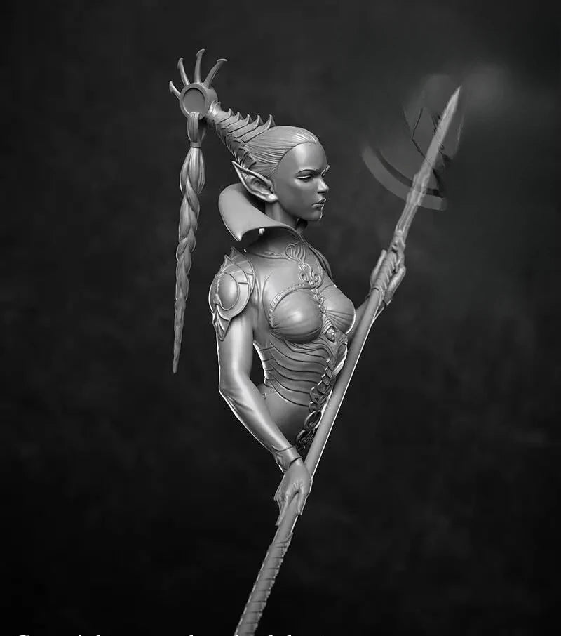 1/10 Elven Warrior Queen with Crown and Staff, Resin Model Bust Kit, Fantasy Theme, Unassembled and Unpainted