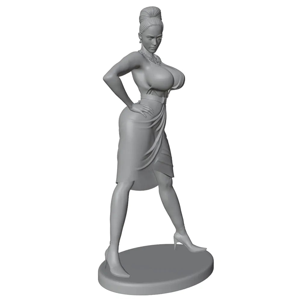 1/24 Woman Posing with Hands on Hips in Wrap Dress, Resin Model Figure Kit, Unassembled and Unpainted