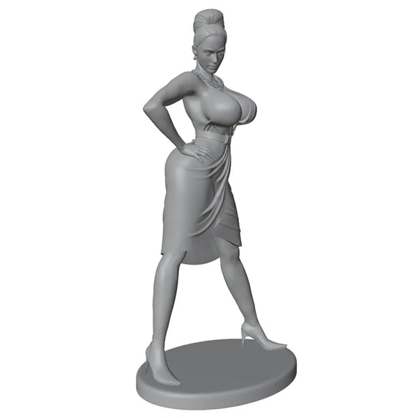 1/24 Woman Posing with Hands on Hips in Wrap Dress, Resin Model Figure Kit, Unassembled and Unpainted