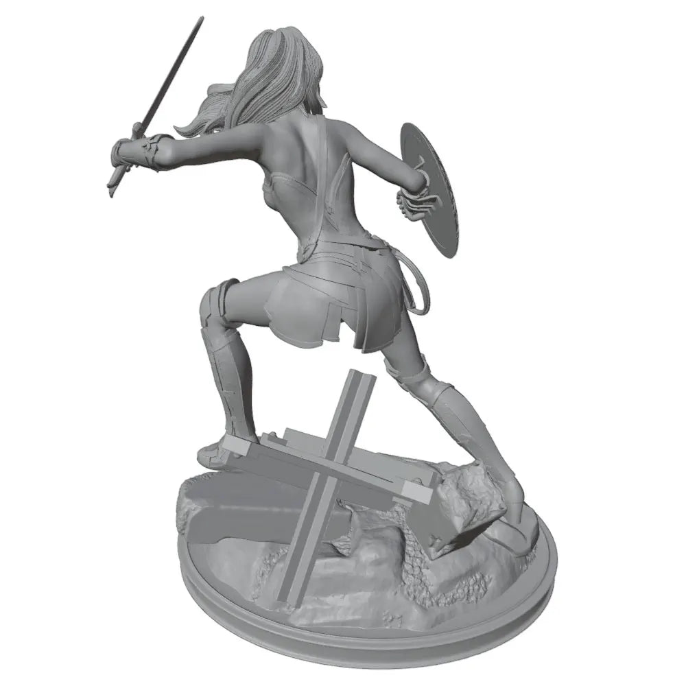 1/24 Warrior Woman Striking with Sword and Shield, Resin Model Figure Kit, Fantasy Theme, Unassembled and Unpainted