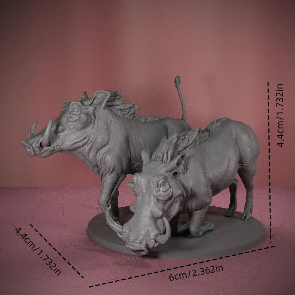 44mm Warthog Family, 3 Figures, Resin Model Creature Kit, Wildlife Theme, Unassembled and Unpainted