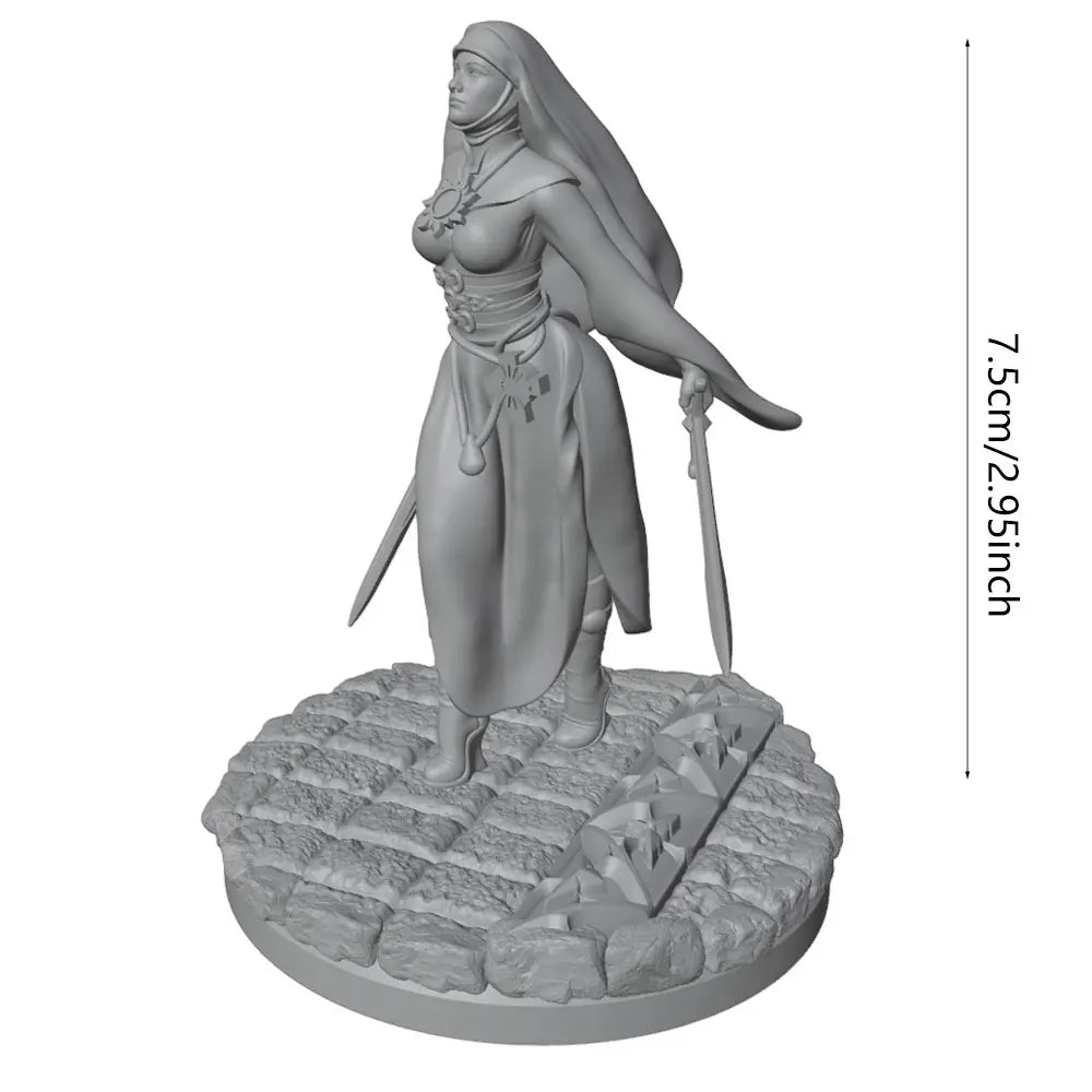 75mm Medieval Sword-Wielding Nun Warrior, Resin Model Figure Kit, Unassembled and Unpainted