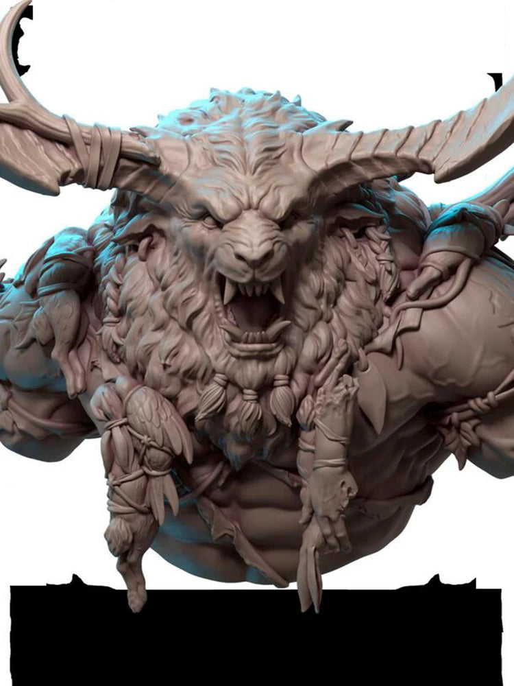 1/10 Fierce Demon with Curved Horns and Fangs, Resin Model Bust Kit, Fantasy Theme, Unassembled and Unpainted