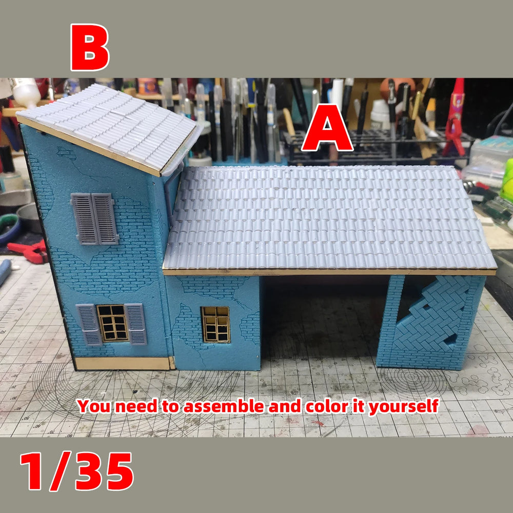 1/35 Two-Story Residential Villa, Resin Model Diorama Kit, Historical Theme, Unassembled and Unpainted