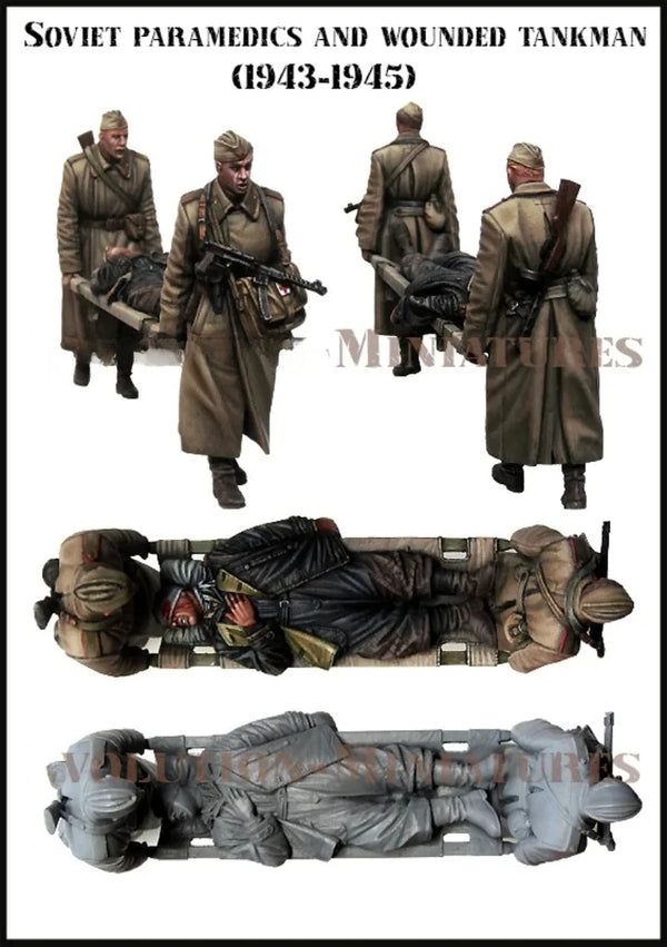 1/35 WWII Soviet Paramedics with Wounded Tankman, 3 Figures, Resin Model Figure Kit, Unassembled and Unpainted