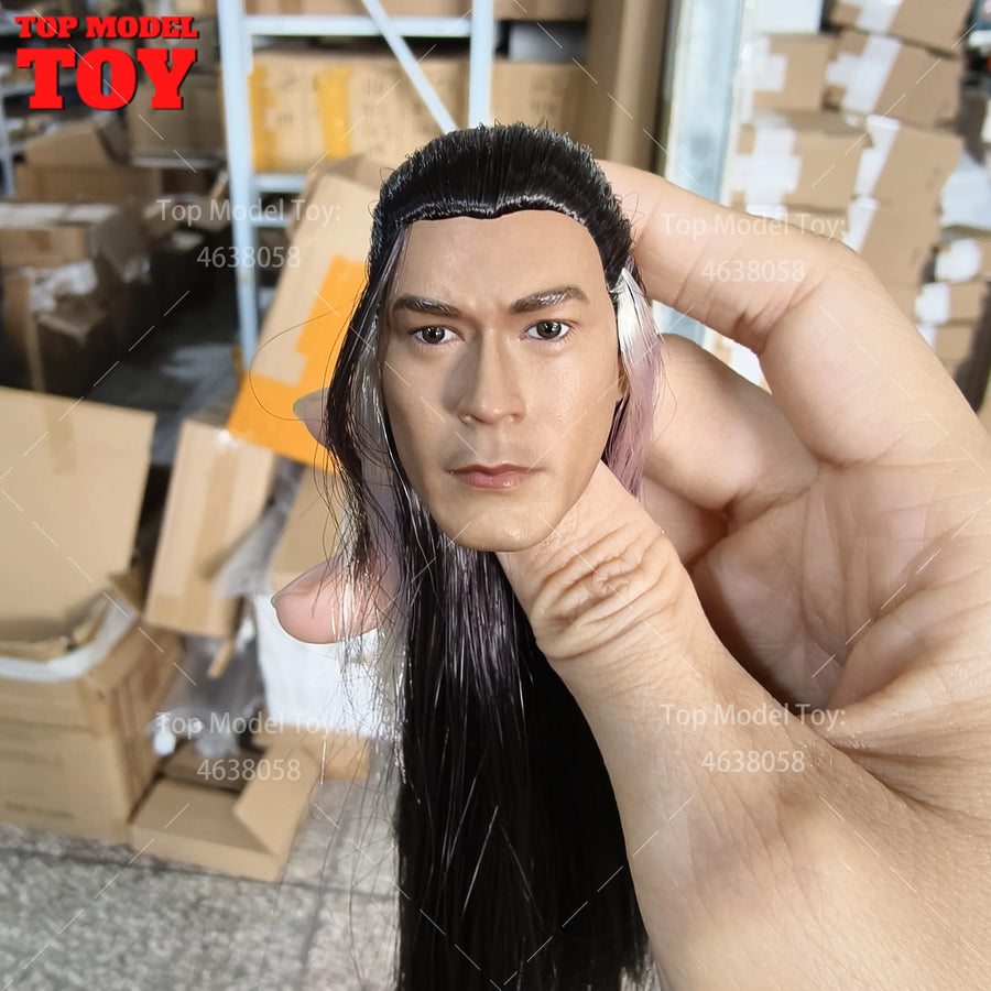 1/6 Yangguo Louis Koo Head Sculpt Chinese Ancient Long Hair Head Carving Model Fit 12'' Male Soldier Action Figure Body Dolls