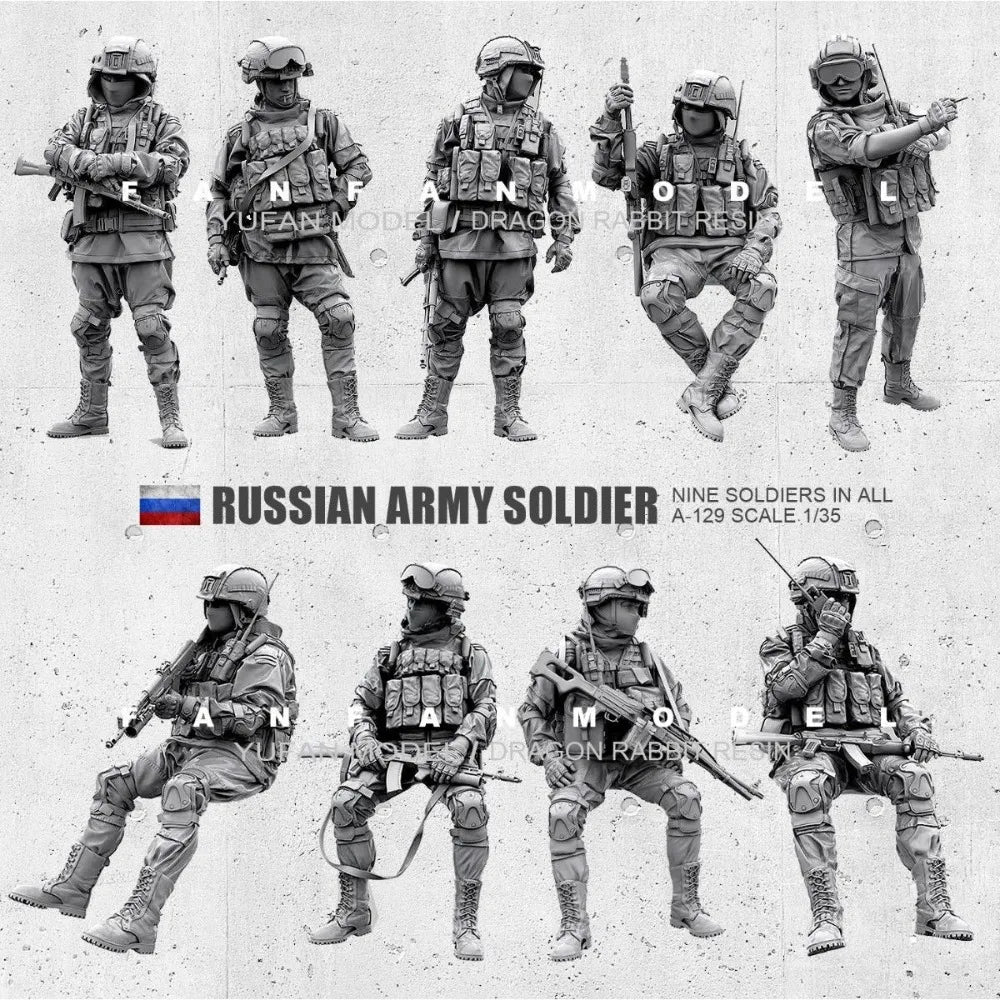 1/35 Modern Russian Army Squad in Combat Gear, 9 Figures, Resin Model Figure Kit, Unassembled and Unpainted