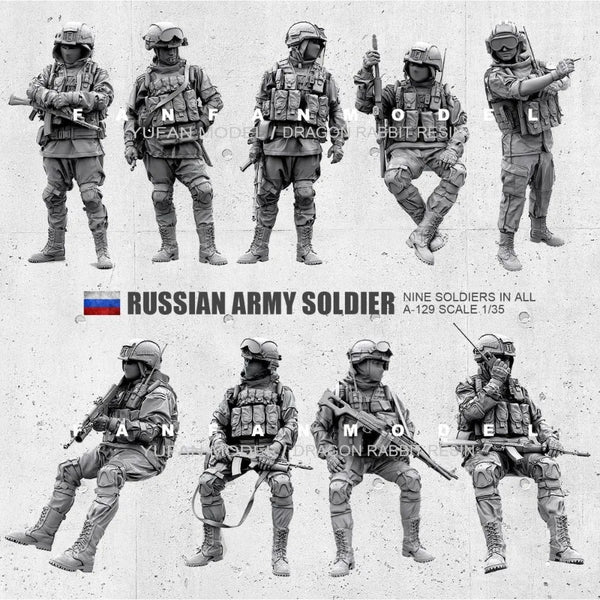 1/35 Modern Russian Army Squad in Combat Gear, 9 Figures, Resin Model Figure Kit, Unassembled and Unpainted