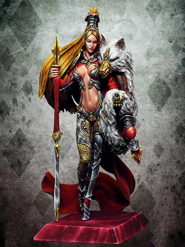 1/24 Warrior Queen with Crown and Red Cape, Resin Model Figure Kit, Fantasy Theme, Unassembled and Unpainted