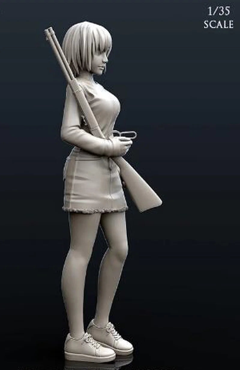 1/35 Platinum-Haired Female Soldier with Rifle, Resin Model Figure Kit, Anime Theme, Unassembled and Unpainted