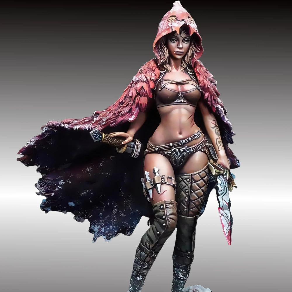 1/24 Female Warrior with Hooded Cloak, Resin Model Figure Kit, Fantasy Theme, Unassembled and Unpainted