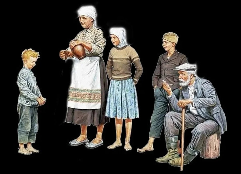 1/35 Cold War Era Rural Peasants, 5 Figures, Resin Model Figure Kit, Unassembled and Unpainted