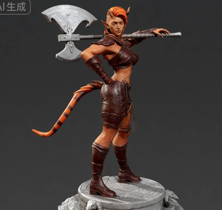 75mm Female Warrior with Axe, Resin Model Figure Kit, Fantasy Theme, Unassembled and Unpainted